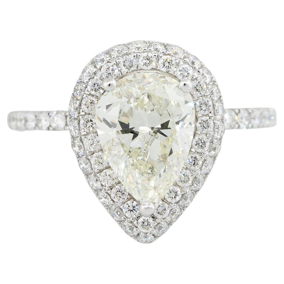 GIA 2.88 Carat Pear Shape Diamond Double-Halo Engagement Ring 18 Karat In Stock For Sale