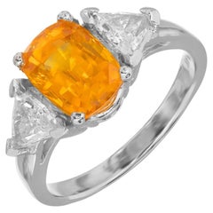 GIA 2,89 Karat Kissen Orange Gelber Saphir Diamant Platin Verlobungsring