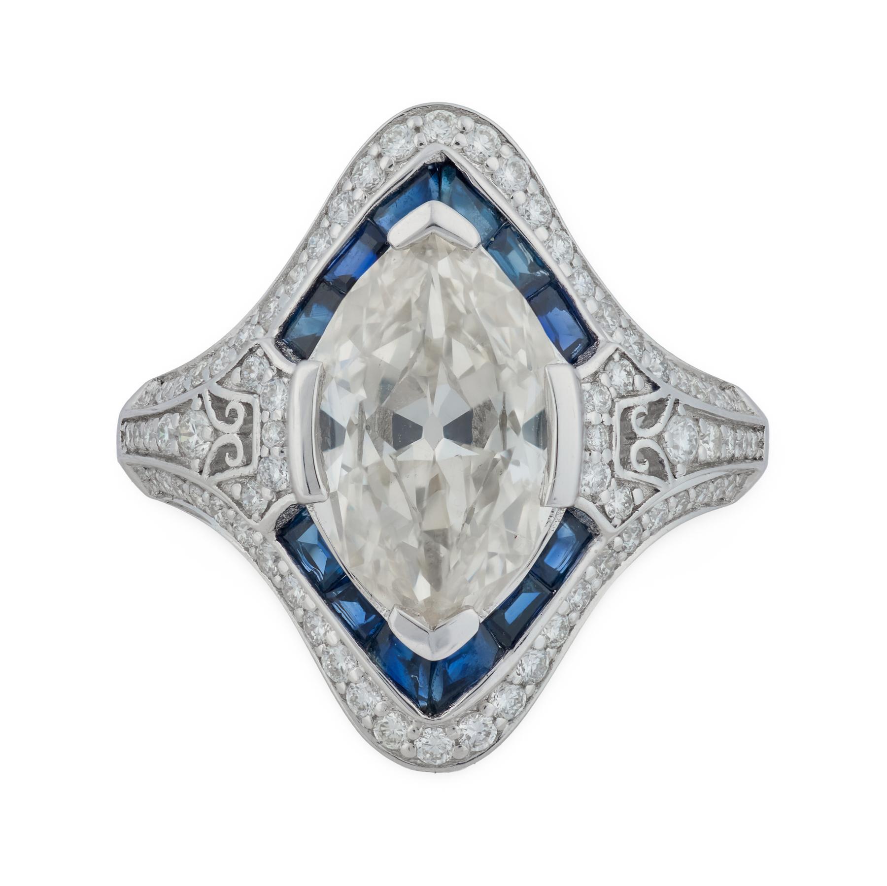 Moderne GIA Bague de fiançailles en or blanc 18 carats diamant saphir 2,89 carats en vente