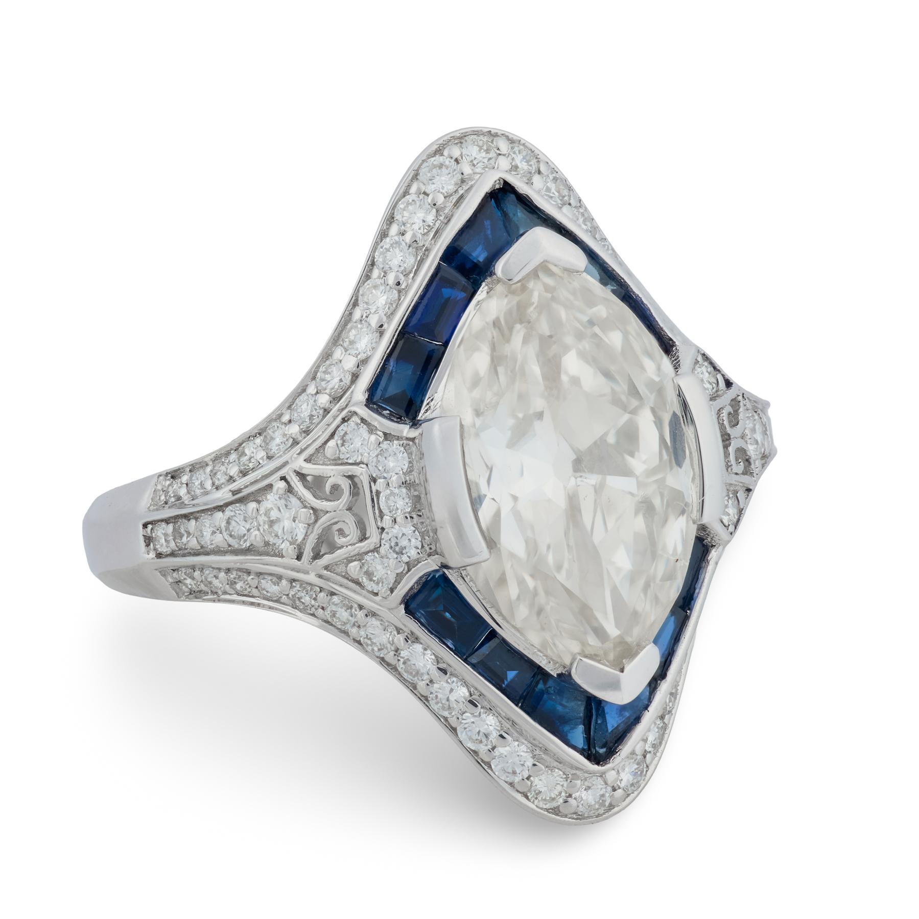 GIA Bague de fiançailles en or blanc 18 carats diamant saphir 2,89 carats Bon état - En vente à Beverly Hills, CA