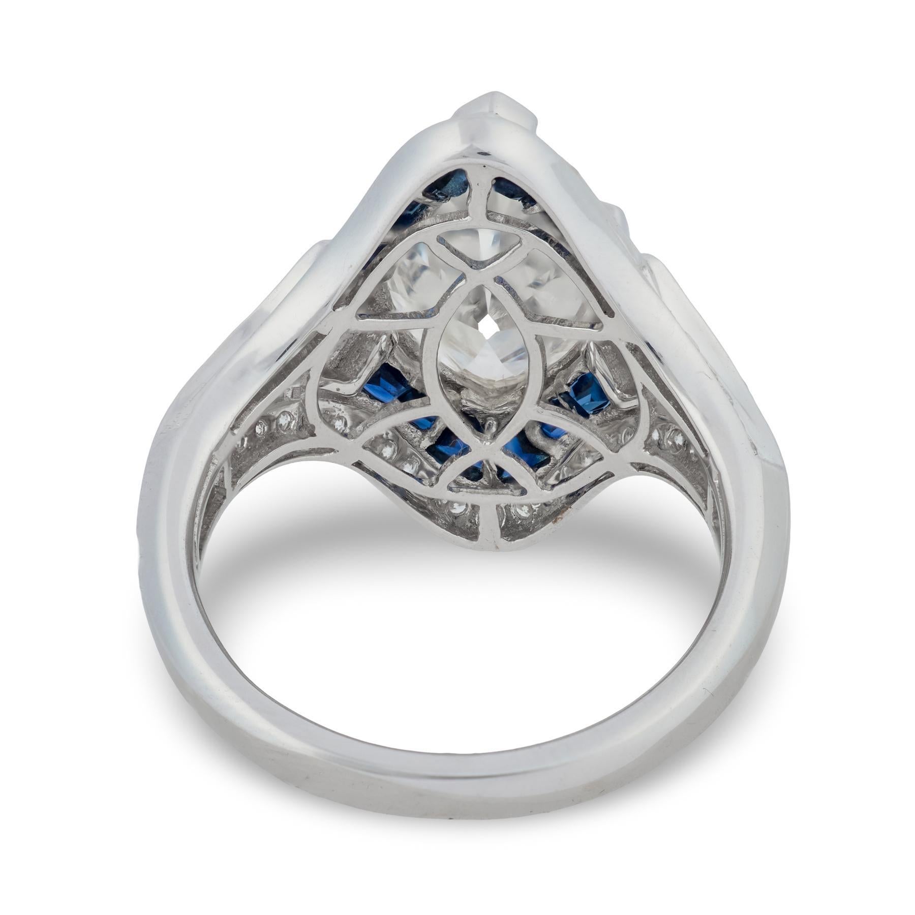 GIA Bague de fiançailles en or blanc 18 carats diamant saphir 2,89 carats Pour femmes en vente