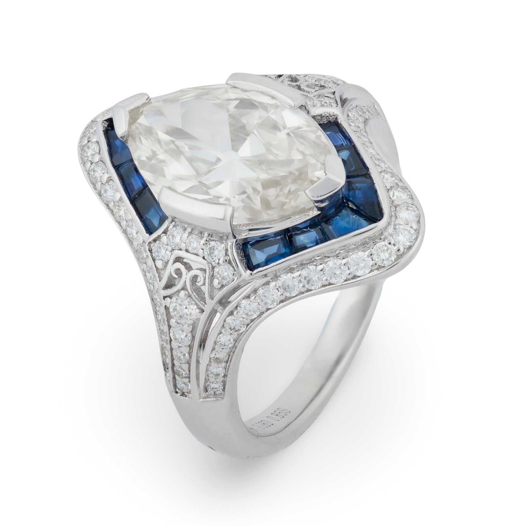 GIA Bague de fiançailles en or blanc 18 carats diamant saphir 2,89 carats en vente 2