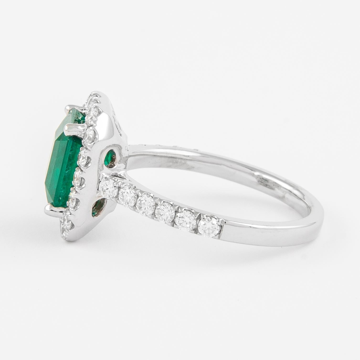 Contemporary GIA 2.90ctt Emerald and Diamond Halo Ring 18k Gold