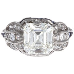 Art Deco GIA 2.91 Carat K VS1 Emerald Cut Diamond Platinum Engagement Ring