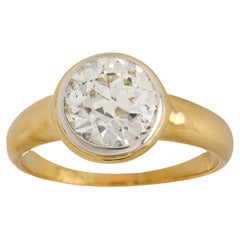 GIA Anillo de compromiso de oro amarillo de 18 quilates con diamante talla europea antigua de 2,92 quilates
