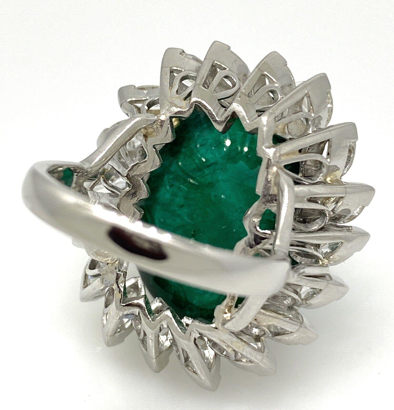 GIA 29.20 Carat Natural Cabochon Emerald Ring with Marquise Diamonds in Platinum For Sale 2