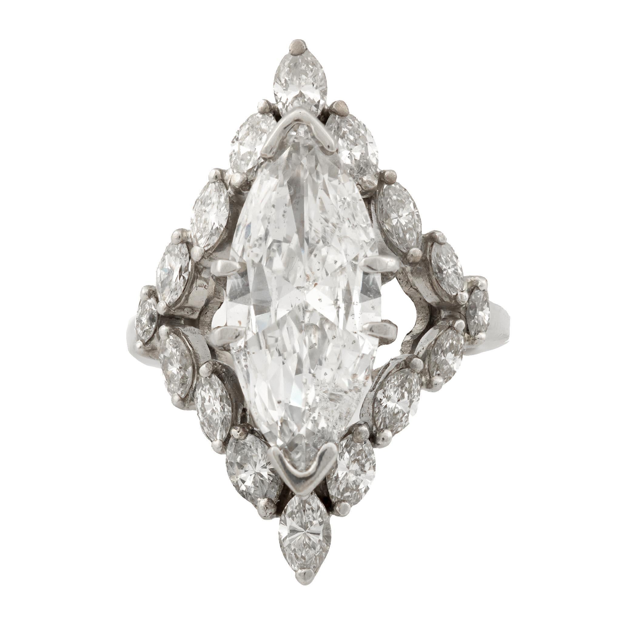 GIA 2,93 Karat Diamant mit Marquise-Schliff 14k Weißgold Cocktailring