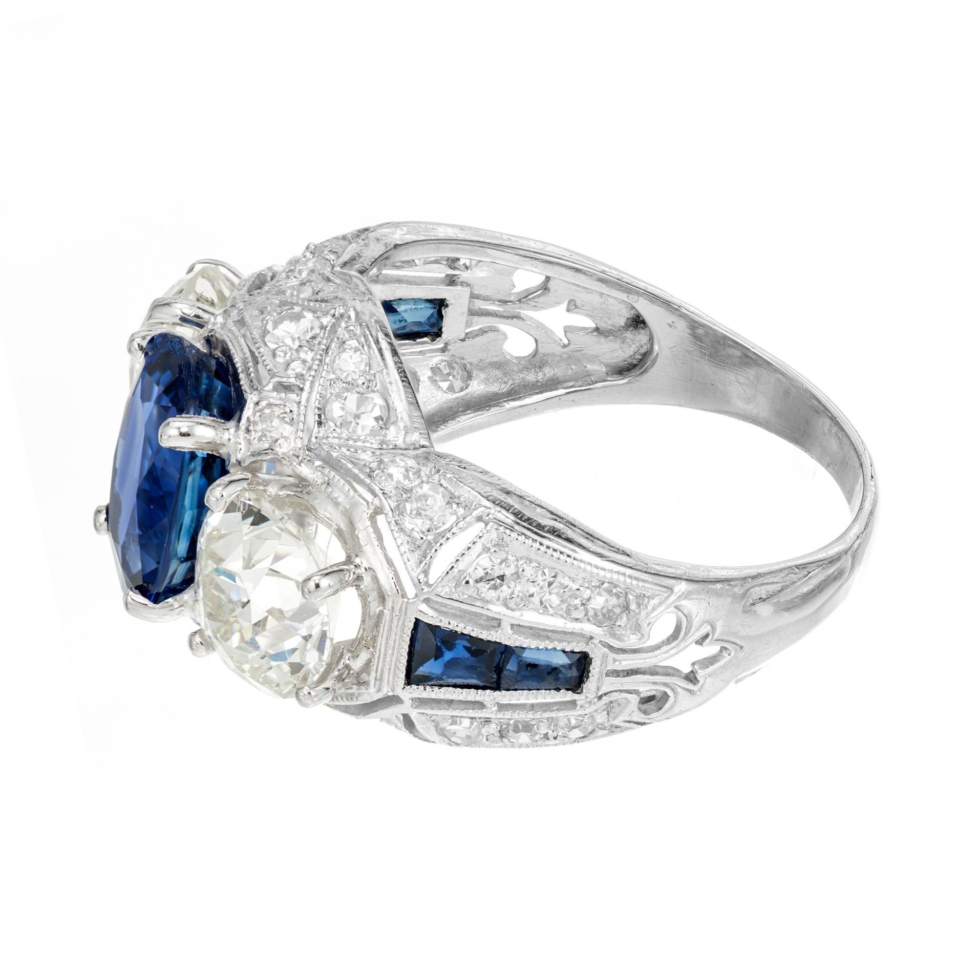 Women's GIA 2.94 Carat Sapphire Sapphire Diamond Platinum Three-Stone Engagement Ring For Sale