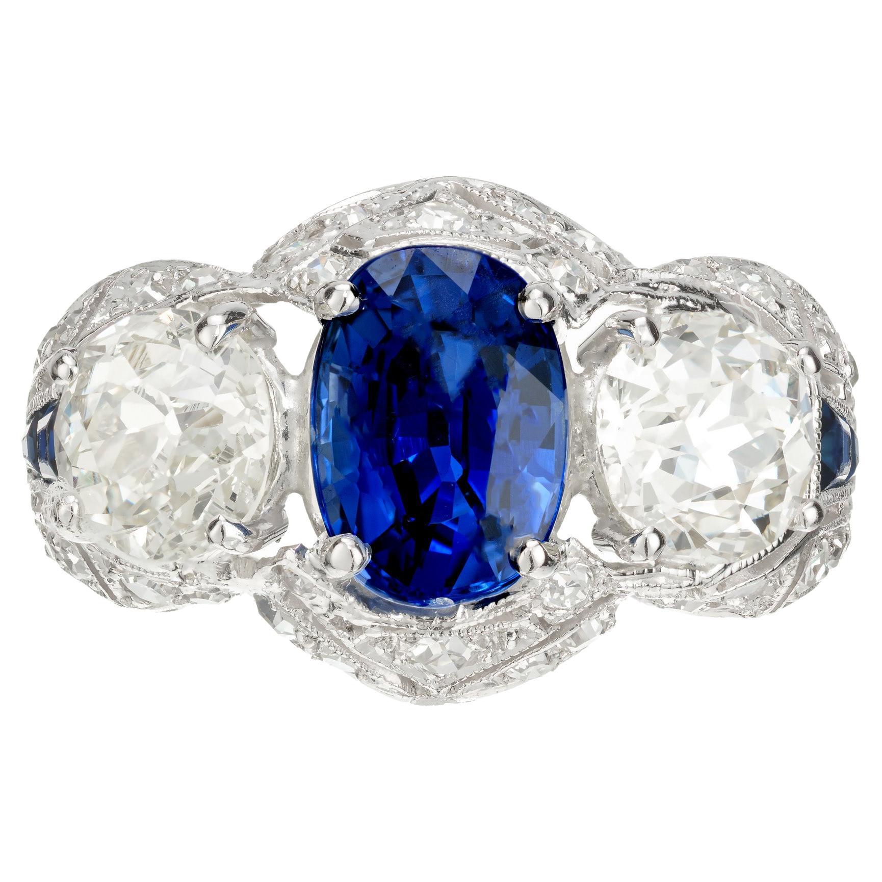 GIA 2.94 Carat Sapphire Sapphire Diamond Platinum Three-Stone Engagement Ring
