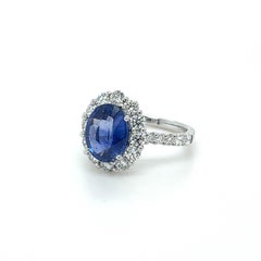GIA 2.96 Carat Lady Diana Ceylon Sapphire & Diamond Ring in 18 Karat White Gold
