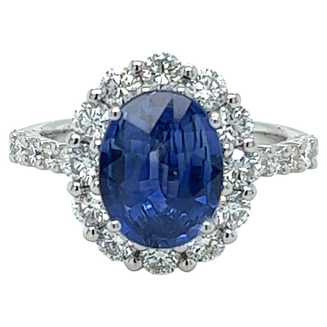 GIA 2,96 Karat Lady Diana Ceylon Saphir & Diamant-Ring aus 18 Karat Weißgold im Angebot