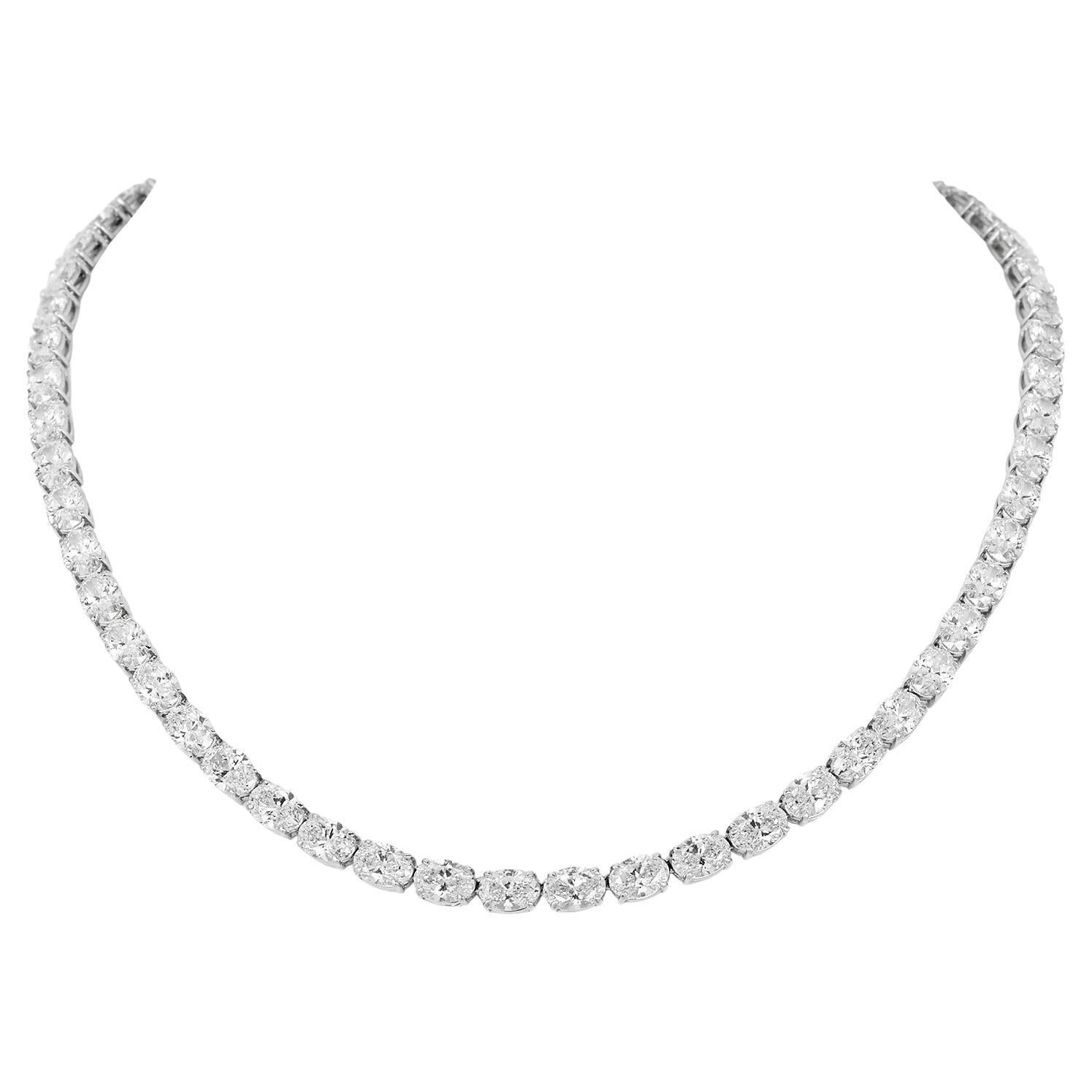 GIA 29,69 Karat D-SI Diamant Platin Oval Brillantschliff Tennis Halskette
