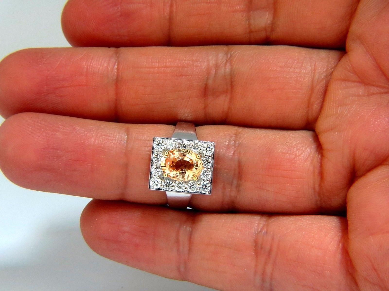 Oval Cut GIA 2.96CT Natural Yellow Orange Sapphire Diamonds Square Cluster Ring 14KT