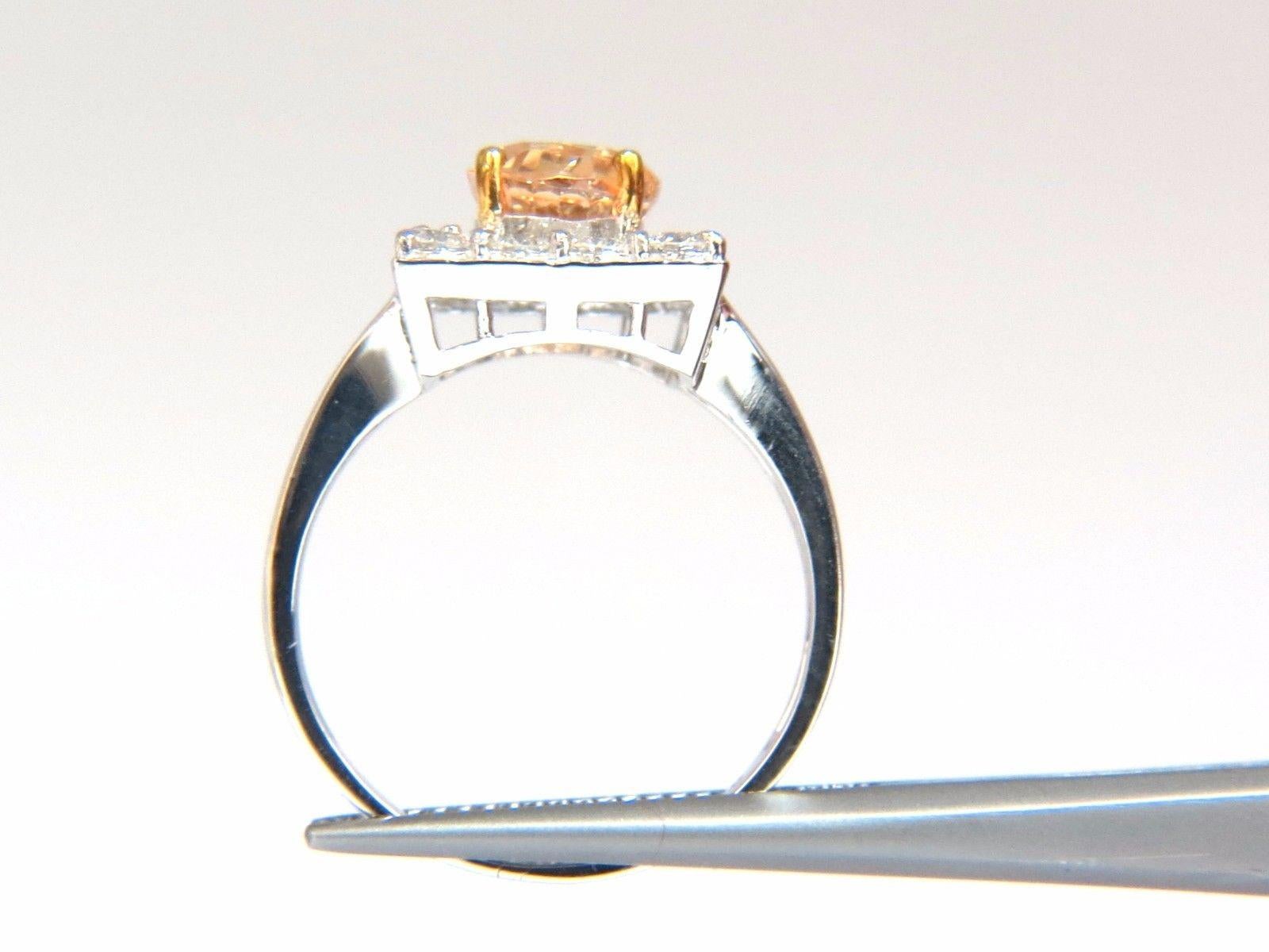 GIA 2.96CT Natural Yellow Orange Sapphire Diamonds Square Cluster Ring 14KT In New Condition In New York, NY
