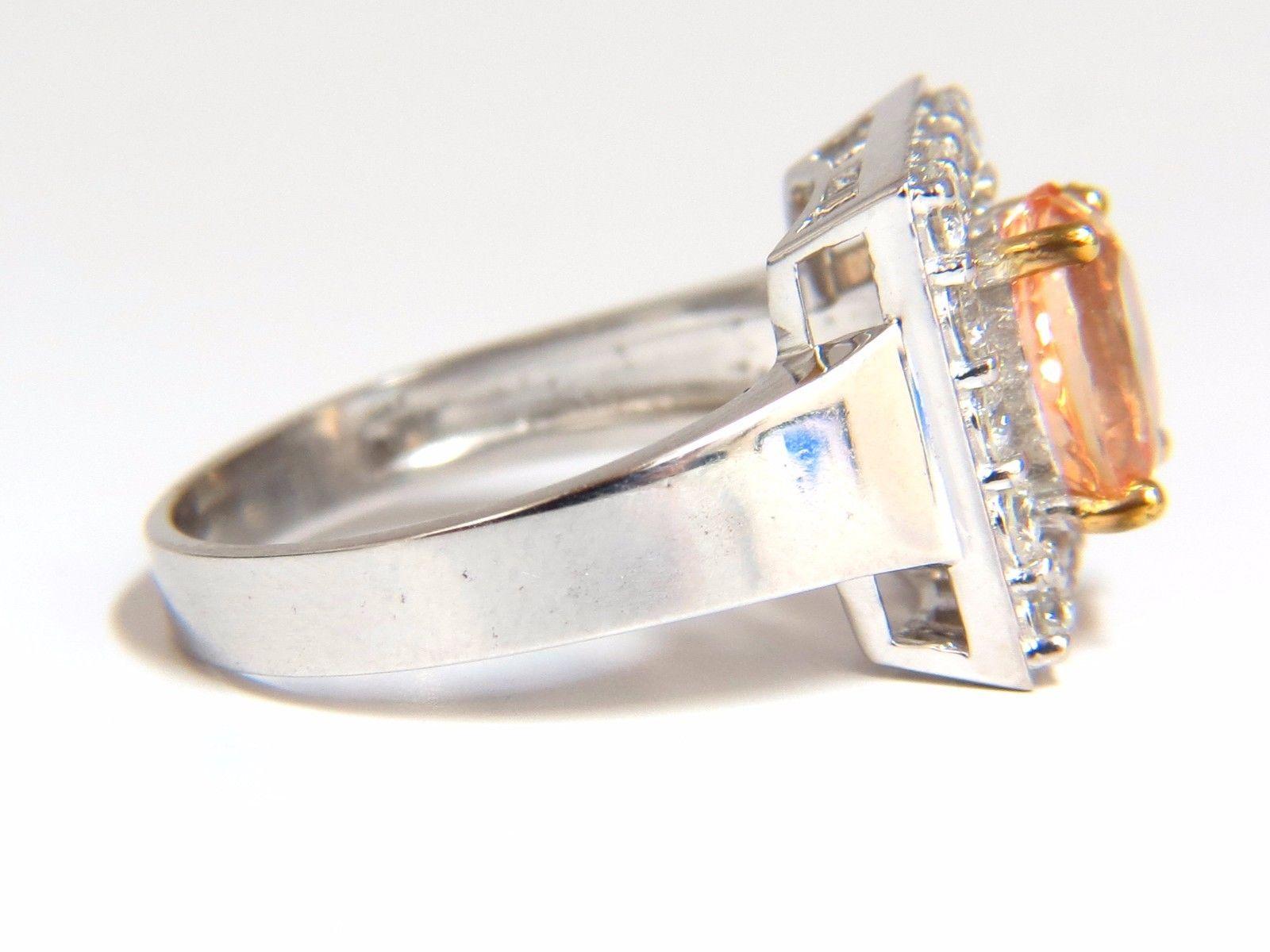 Women's or Men's GIA 2.96CT Natural Yellow Orange Sapphire Diamonds Square Cluster Ring 14KT