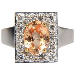 GIA 2.96CT Natural Yellow Orange Sapphire Diamonds Square Cluster Ring 14KT