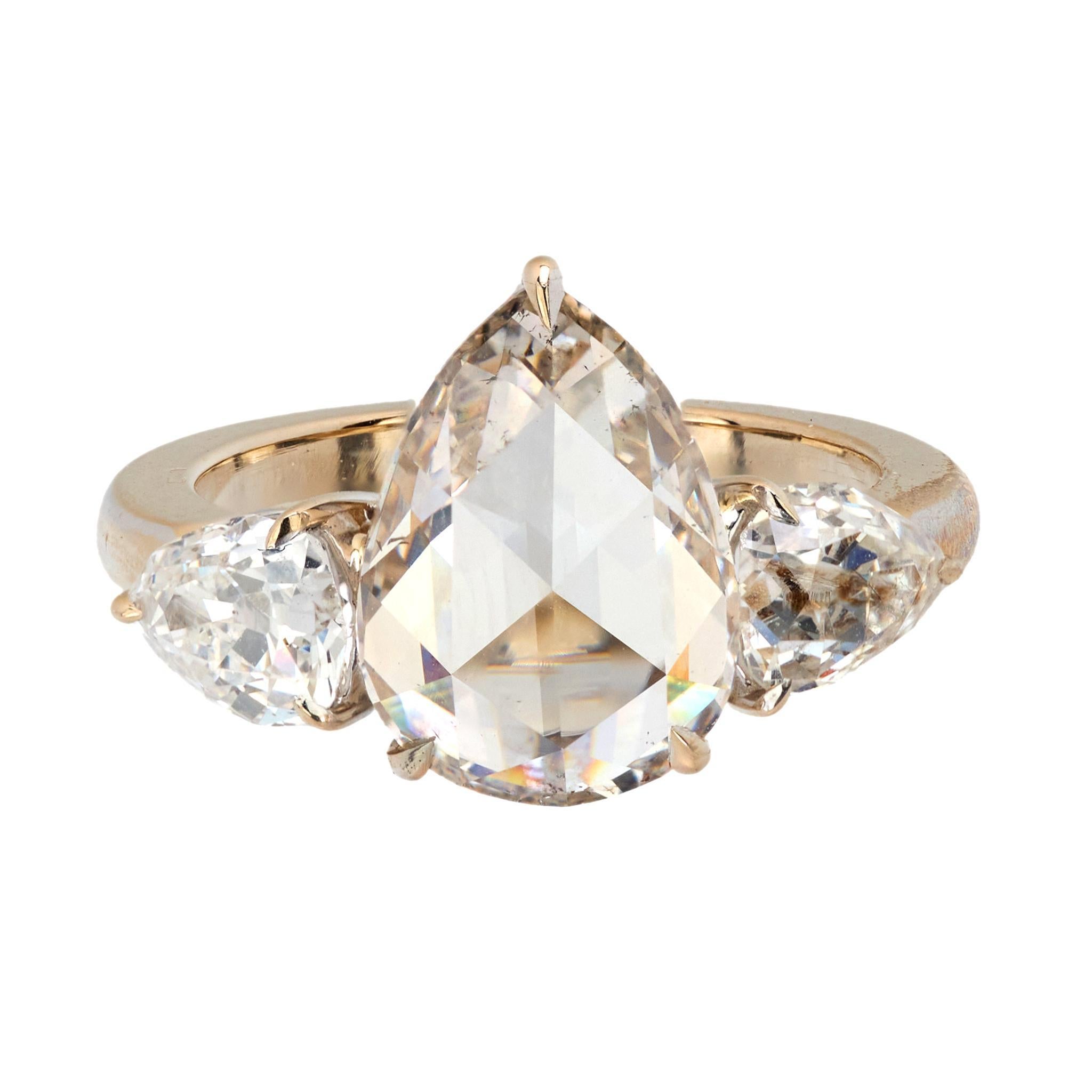Modern GIA 2.98 carat old cut diamond platinum three stone engagement ring For Sale