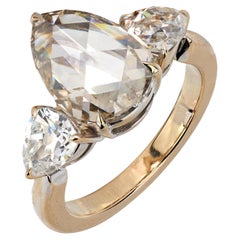 GIA 2.98 carat old cut diamond platinum three stone engagement ring
