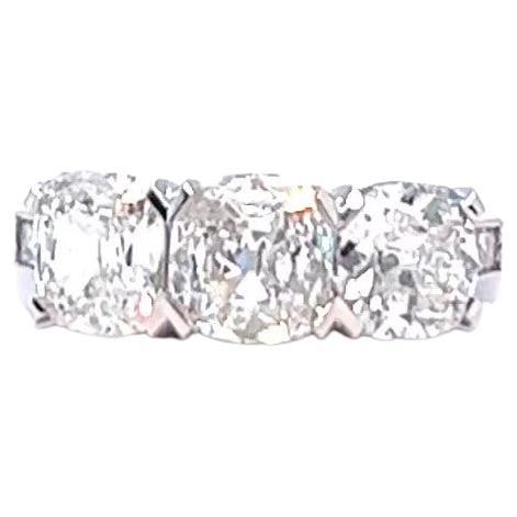 GIA 2.98 Carats Antique Cushion Cut Diamonds Three Stone Engagement Ring