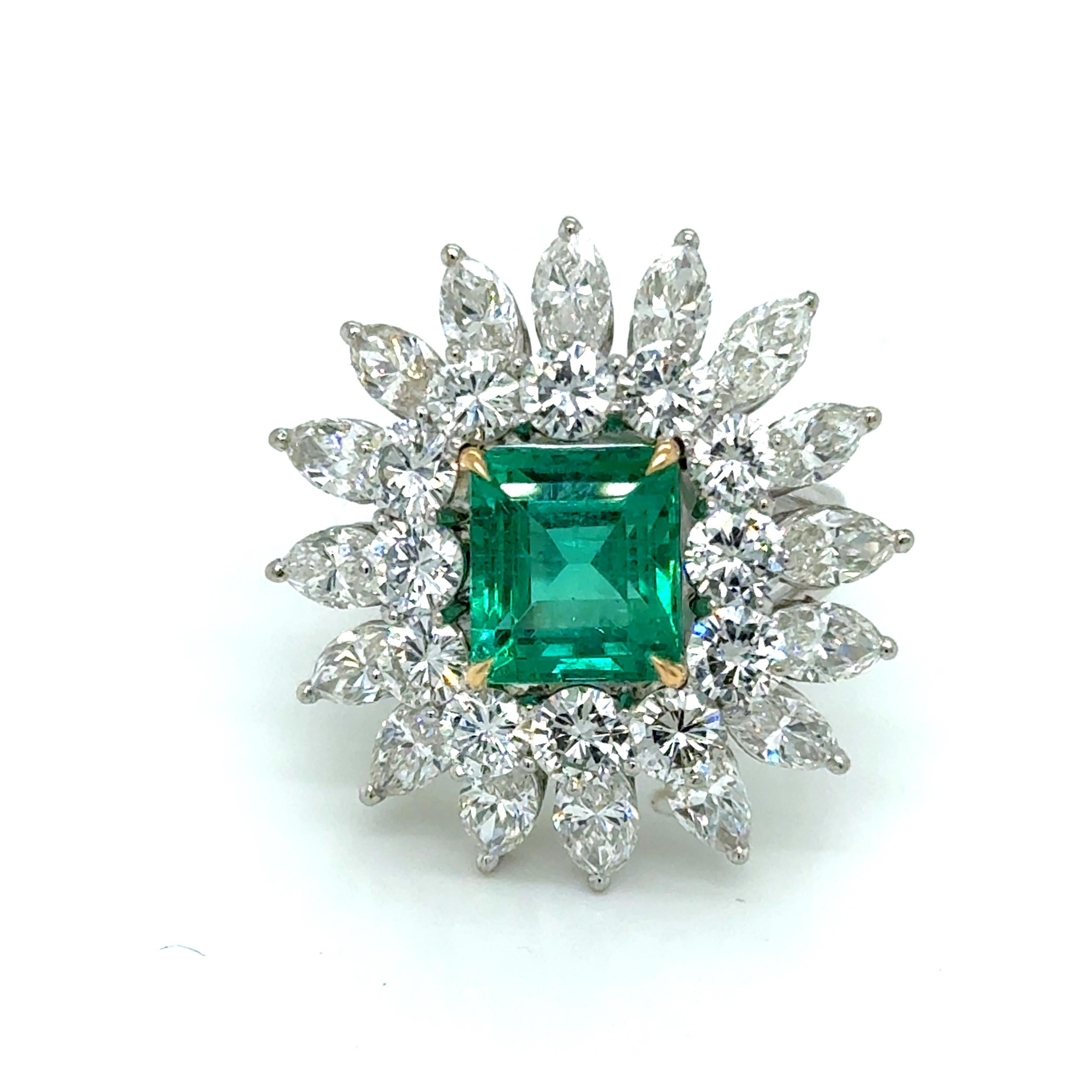 GIA Esmeralda colombina natural de 2,99 quilates y diamantes Plat / Anillo de 18 quilates en venta 3
