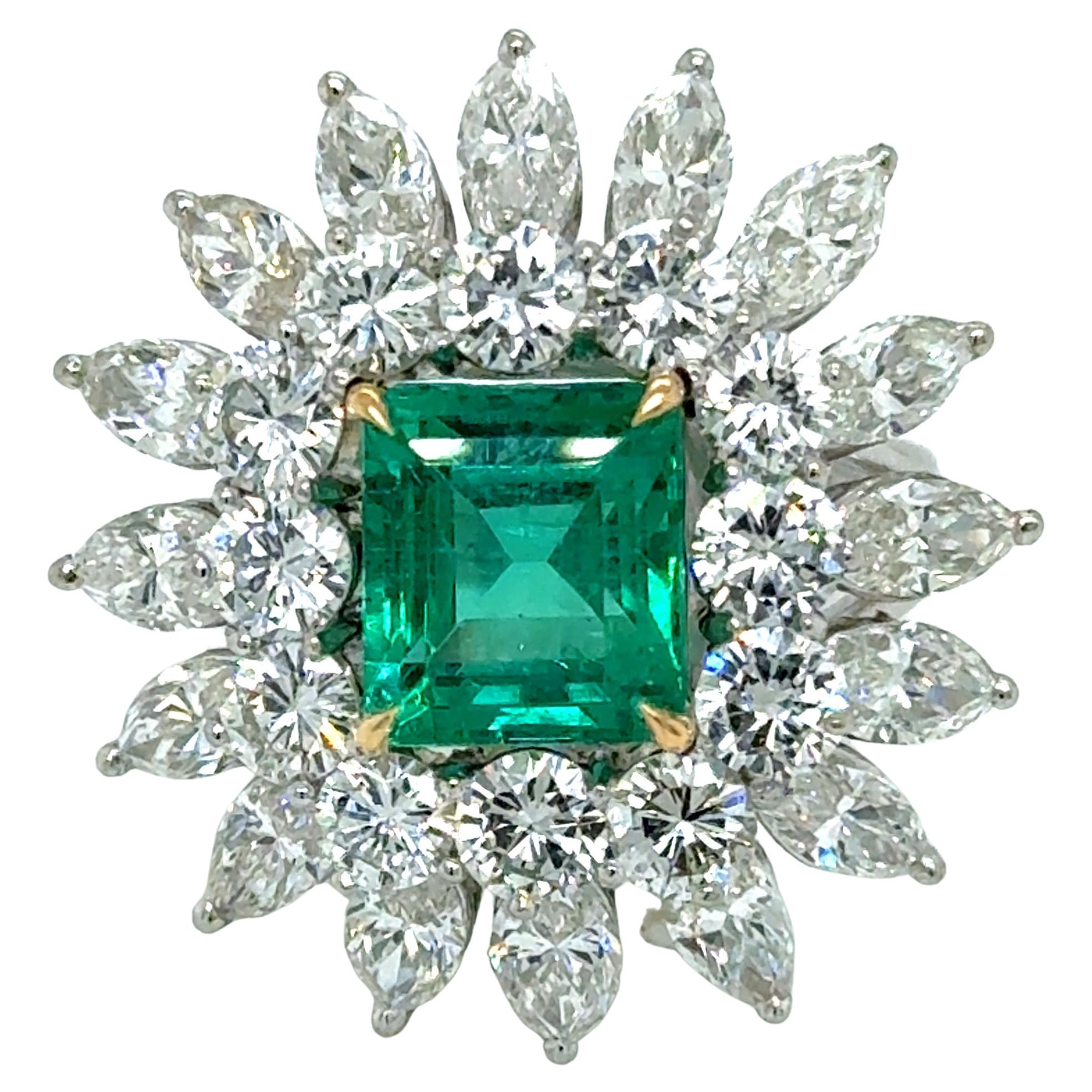 GIA 2.99 ctw Natural Columbian Emerald & Diamonds Plat / 18K Ring