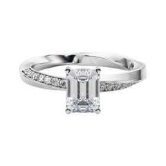 GIA 2ct Emerald Solitaire Twisted Square Band 18K White Gold Diamond Ring