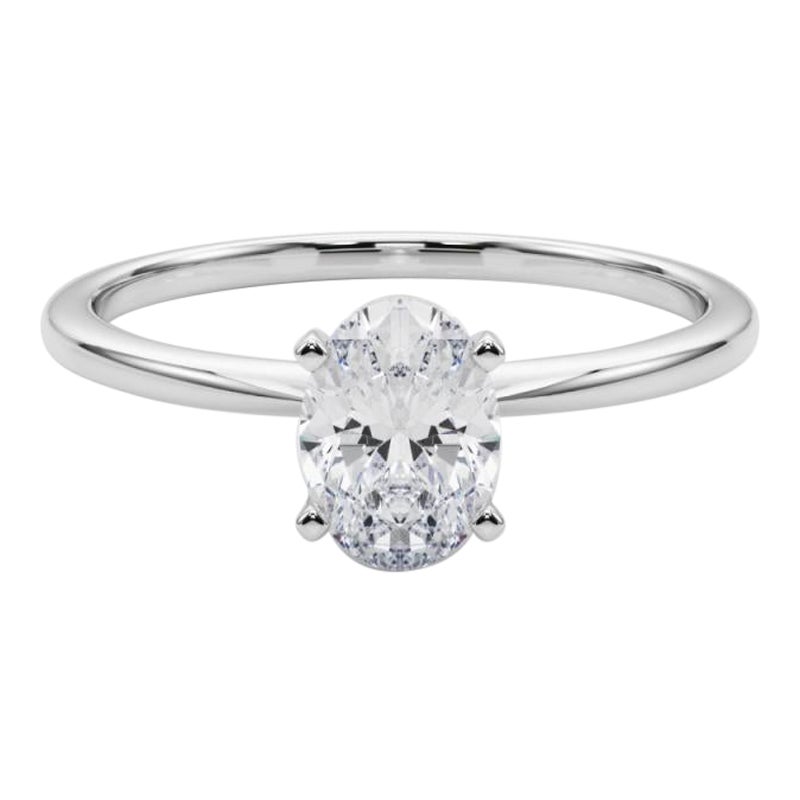 GIA 2ct Oval Prong Set Solitaire Slim Band Anello con diamanti in oro bianco 18K
