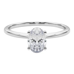 GIA 2ct Oval Prong Set Solitaire Slim Band Anello con diamanti in oro bianco 18K
