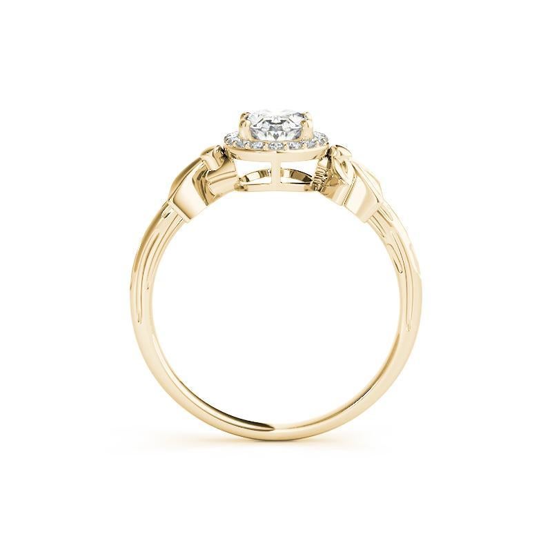 GIA 2ct Anello solitario ovale in oro giallo con diamanti tagliati a foglia di giardino In condizioni Nuovo in vendita a New York, NY