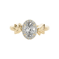 GIA 2ct Anello solitario ovale in oro giallo con diamanti tagliati a foglia di giardino