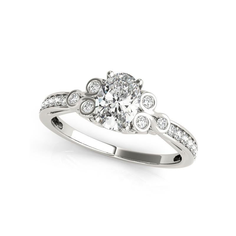 GIA 2ct Anillo de diamantes de oro blanco catedral calado con bisel vintage ovalado Corte oval en venta