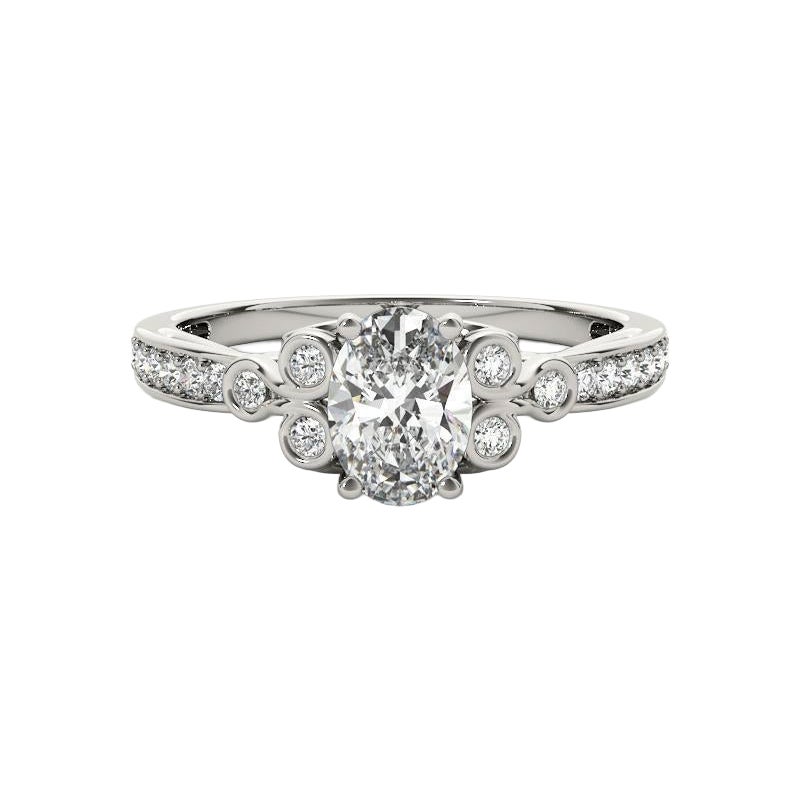 GIA 2ct Anello ovale vintage con castone traforato in oro bianco cattedrale con diamante
