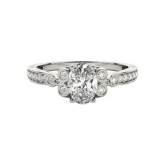 GIA 2ct Anello ovale vintage con castone traforato in oro bianco cattedrale con diamante