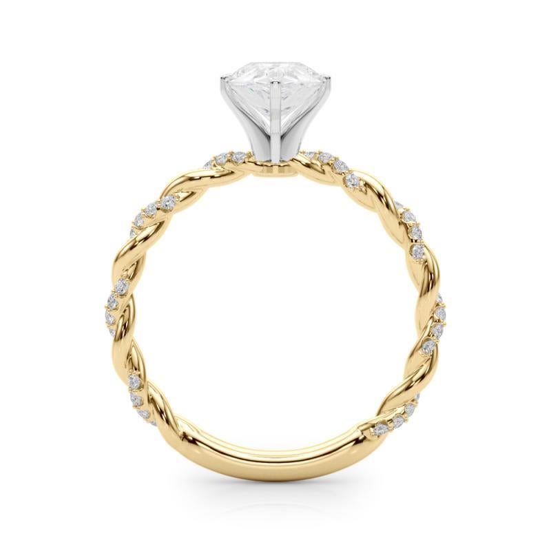 GIA Anillo de diamantes de oro amarillo de 18 quilates con trenza trenzada y micro pavé de 2 ct pera en Nuevo estado para la venta en New York, NY