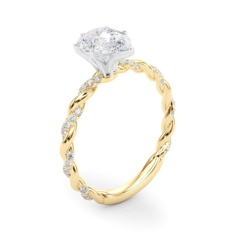 GIA Anillo de diamantes de oro amarillo de 18 quilates con trenza trenzada y micro pavé de 2 ct pera en venta 1