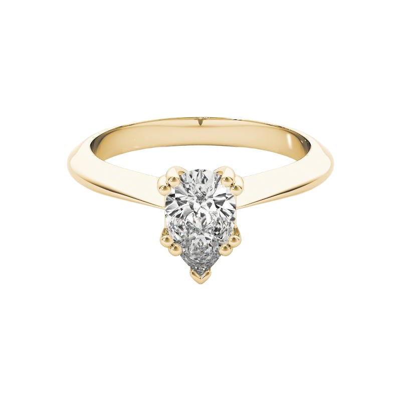 GIA 2ct Pear Solitaire Double Prong Cathedral 18K Yellow Gold Diamond Ring