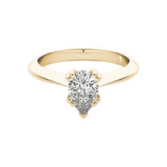 GIA 2ct Pear Solitaire Double Prong Cathedral 18K Yellow Gold Diamond Ring