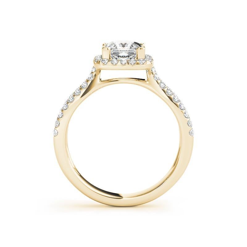 Taille princesse GIA 2ct Princess Solitaire Square Halo Split Shank Yellow Gold Diamond Ring en vente