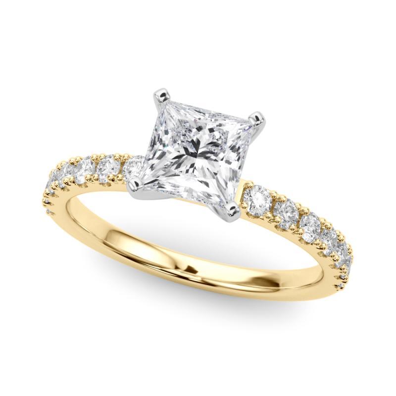 Taglio princess GIA 2ct Principessa Solitario con Mezza Eternità Anello con Diamante in Oro Giallo 18K in vendita