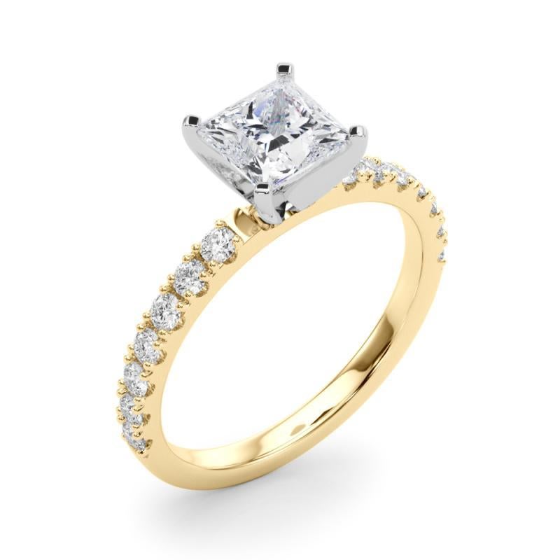 Donna GIA 2ct Principessa Solitario con Mezza Eternità Anello con Diamante in Oro Giallo 18K in vendita