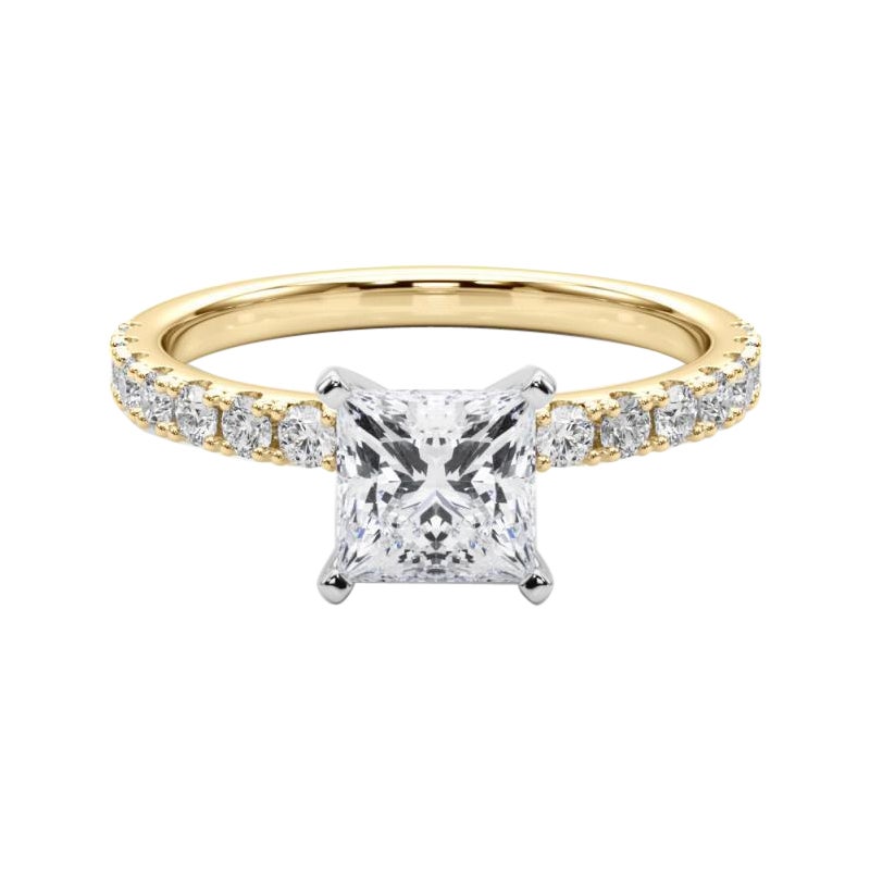 GIA 2ct Princesse Solitaire avec Demi-Eternité Bague diamant en or jaune 18K