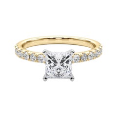 GIA 2ct Princess Solitaire with Half Eternity 18K Yellow Gold Diamond Ring