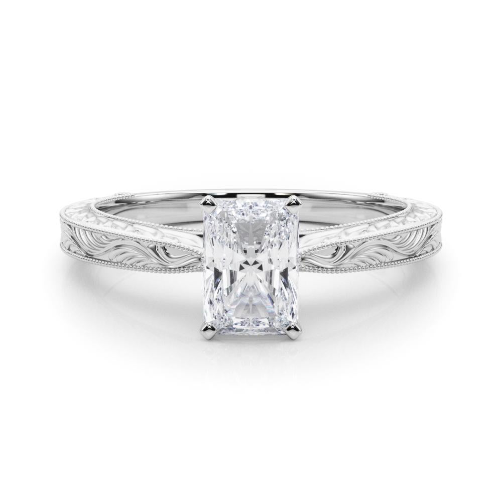 GIA 2ct Radiant Classic Solitaire Anello con diamante antico inciso in oro bianco 18 carati 1