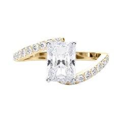 GIA 2ct Radiant Curved Bypass Pave Shank 18K Yellow Gold Diamond Ring