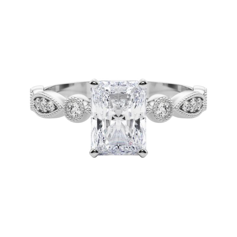 GIA 2ct Anello con diamanti radianti a marquise e rotondi con castone a grana grossa