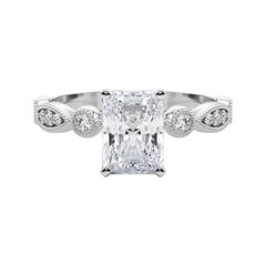GIA 2ct Radiant Marquise & Round Milgrain Bezel Diamond Ring