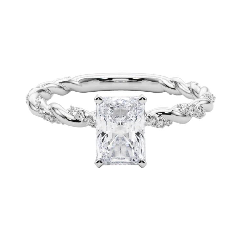 GIA 2ct Radiante Micro Pave Fascia a treccia intrecciata  Anello con diamante