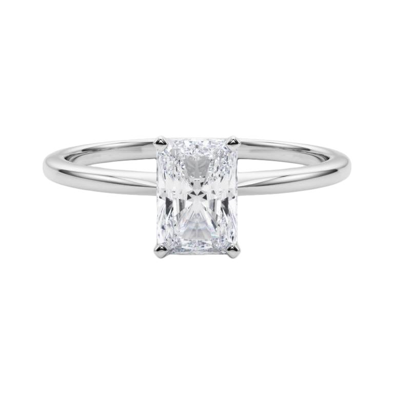 GIA 2 ct Radiante con garras Solitario Slim Band  Anillo de diamantes