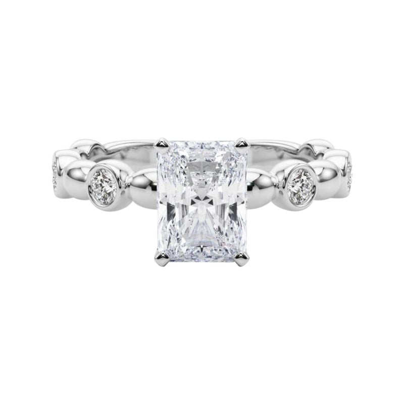 GIA 2ct Radiant Side Stone Bezel Band Solitaire Diamond Ring in oro bianco