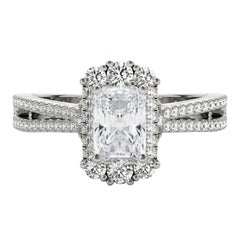 GIA 2ct Radiant Snowflake Cluster Split Shank  Diamond Ring